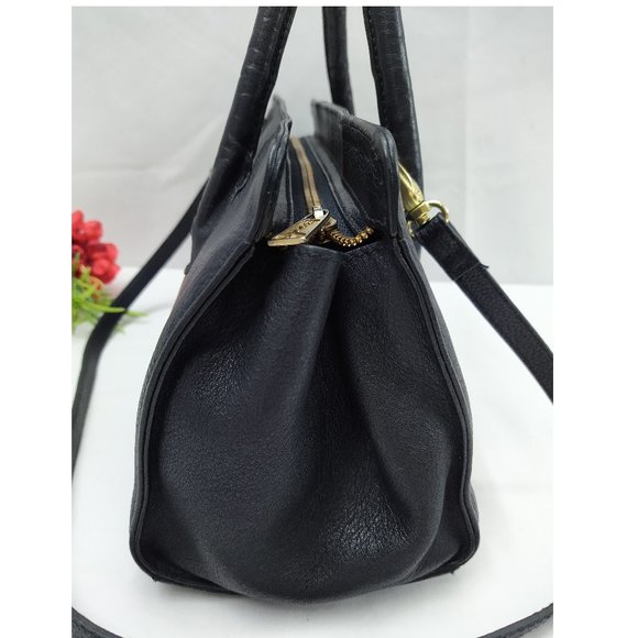 HCL Black Leather Zipper Closure Satchel Shoulder Bag - Vintage -Made in Germany - Picture 7 of 16